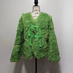NewReal Curly Merino Fur Lambswool Sheepskin Jacket Coat Blazer Apple Neo Green
